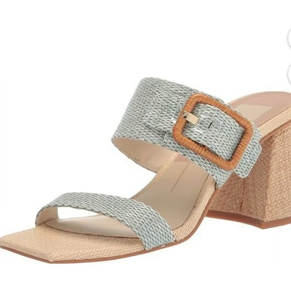 Dolce Vita Shoes - Dolce Vita Posy Mint Raffia Slip On Squared Toe Buckle Heels